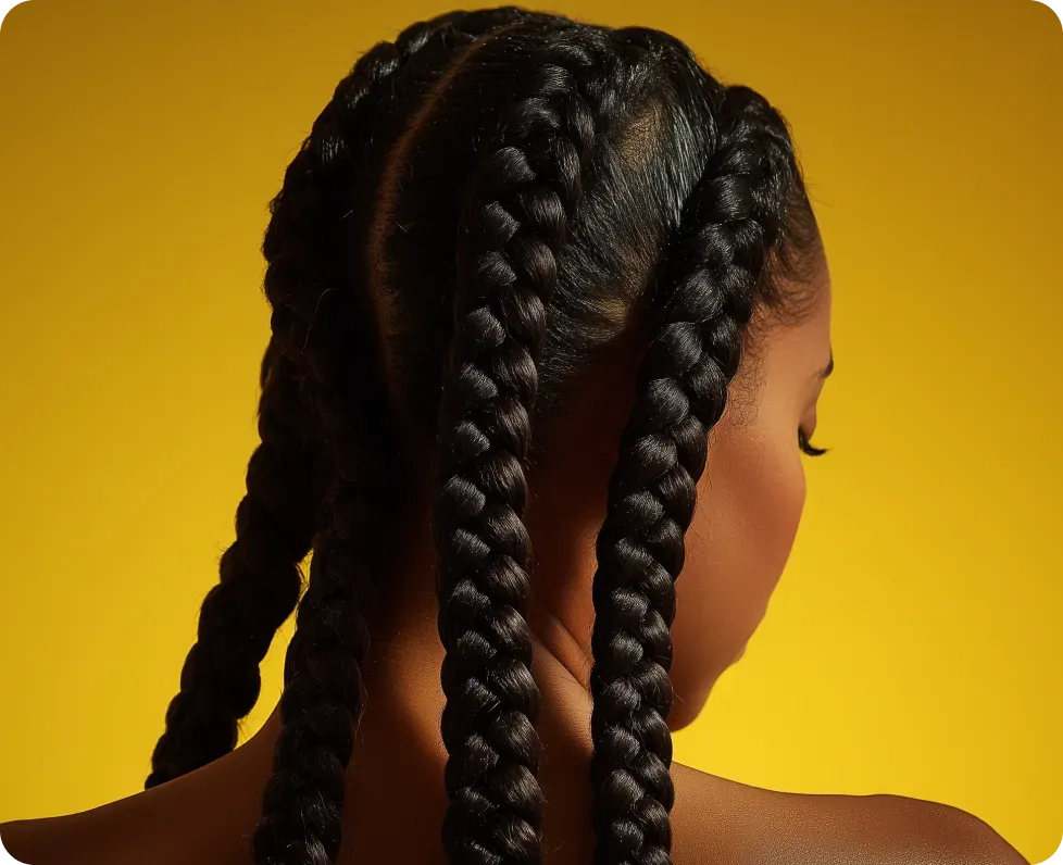 Close view of the braiding work at Elom African Braids
