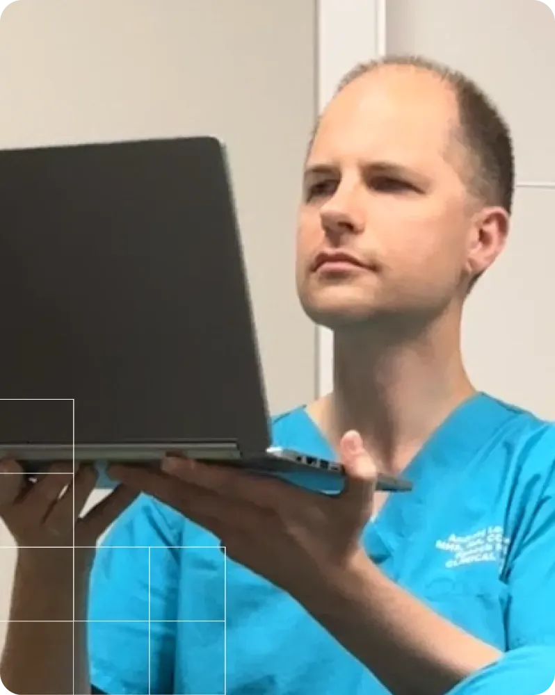 Andrzej managing Dempster's online presence with confidence