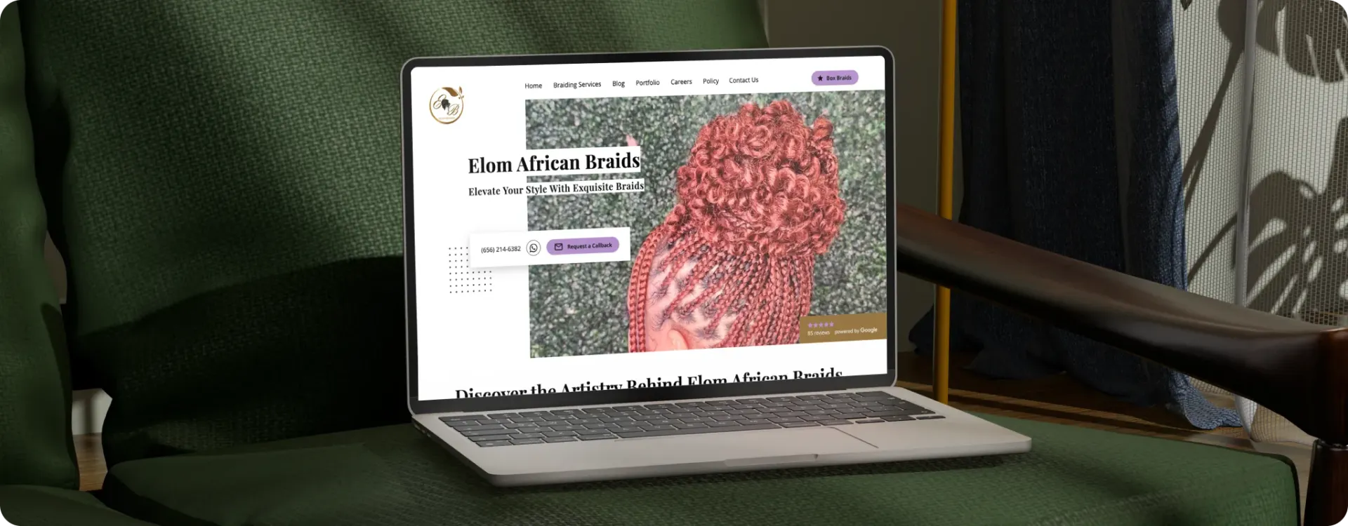 The Elom African Braids website with online booking