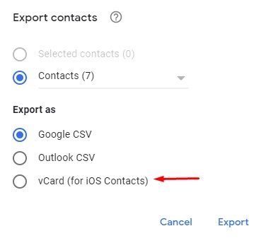 Export Contacts Menu in Google mail
