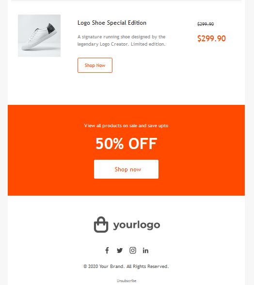 A second mockup of the footer of a product style email promotion.