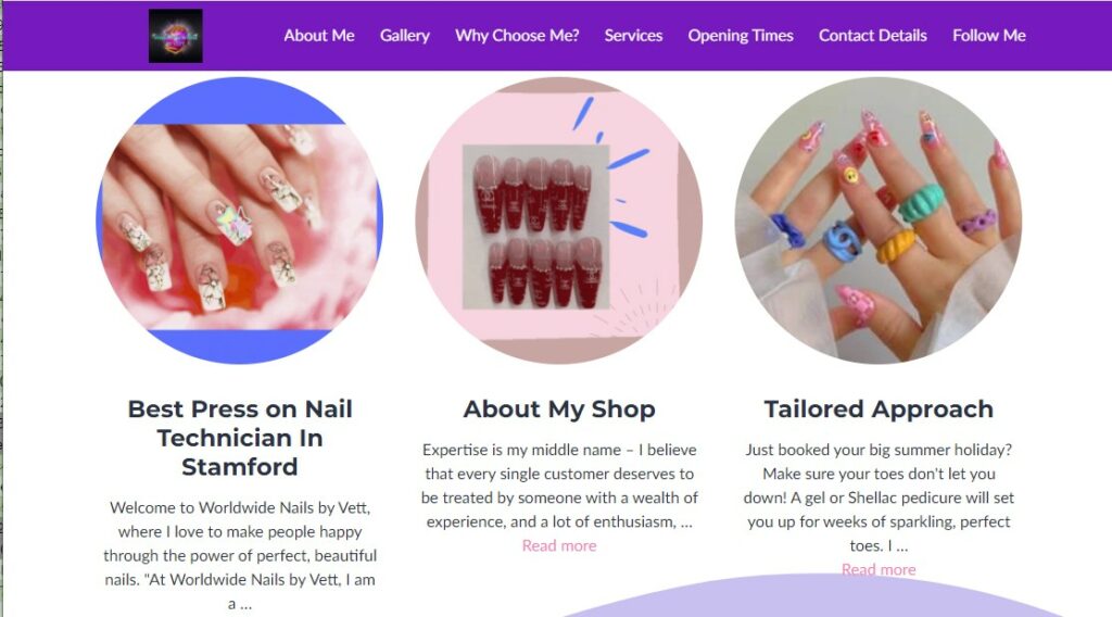 A Nail Technician's Website Created by UENI