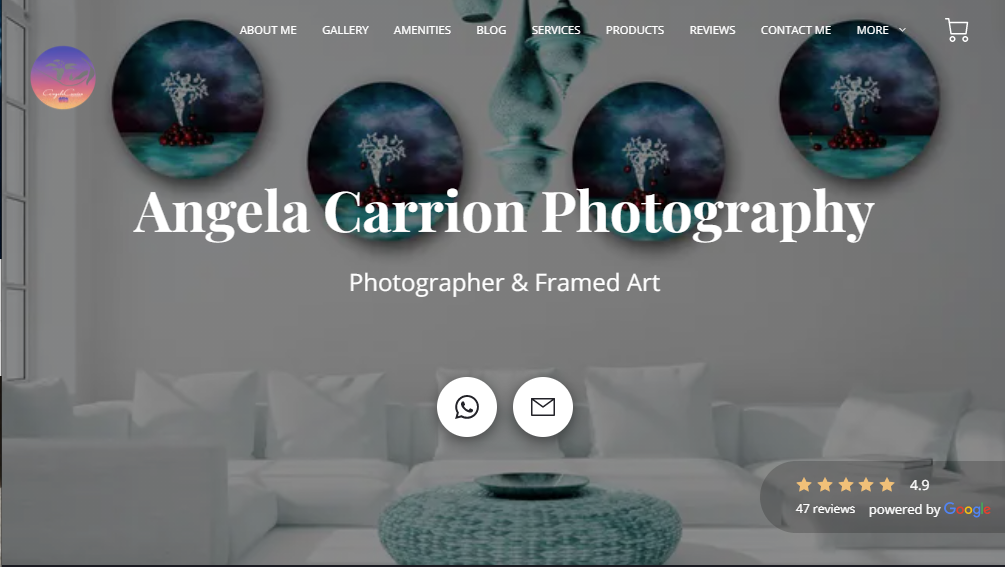 The header page of Angela Carrion Photography, a Photography Website created by UENI