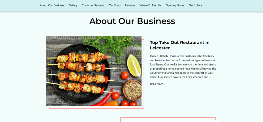 The website for Queen Kebab House in Leicester