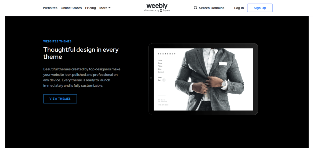 Screenshot of Weebly home screen
