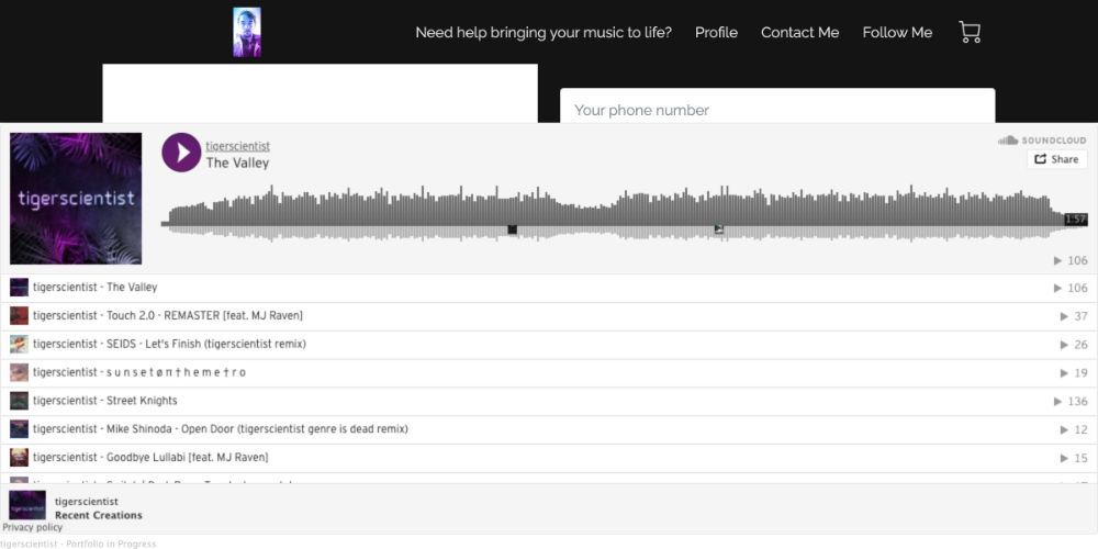 a UENI website with soundcloud integration