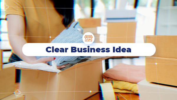 Image of a woman taking clothes out of a box and a title on top - clear business idea